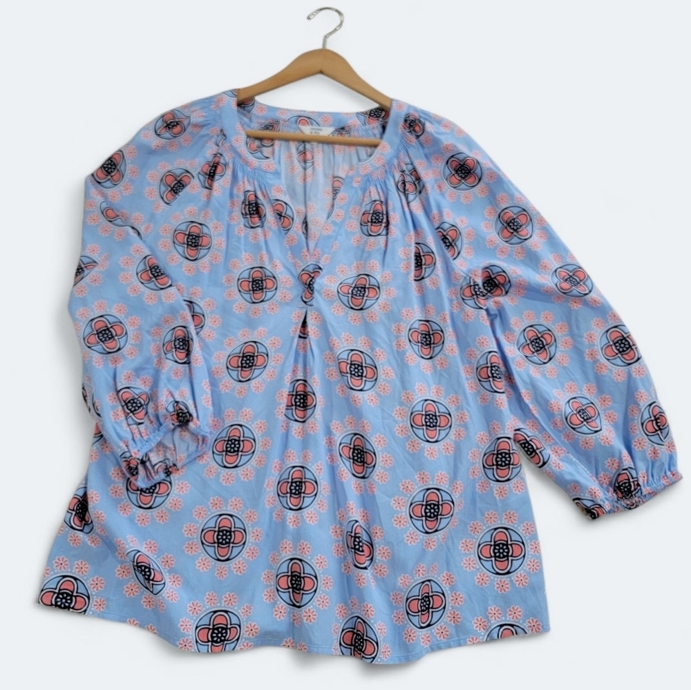 Crown & Ivy Floral Blue Women's Top Size XL Tunic